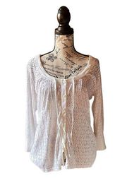 Venus Sheer Open Knit Womens button up cardigan floral lace cut-out design Top L