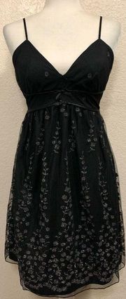 Vintage Y2K Black Tulle Glitter Floral Party Dress