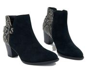 Vionic Naomi Snakeskin chunky heel black zip up ankle boots