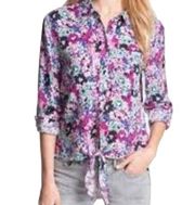 Two by Vince Camuto Tie Front Floral Button Up Shirt Blouse size Large