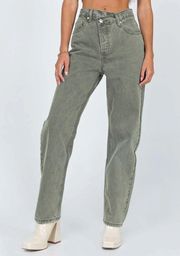 Holly Asymmetric Straight-Leg Jeans Green Denim