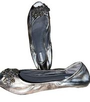 Vera Wang Lavendar Lanelle Silver Ballet Flats Leather Size 11 bejeweled