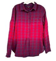 Dear John Womens Ombre Plaid Flannel Long Sleeve Button Down Shirt Size M Red