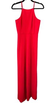 Black Halo Joaquin Red Wide Leg Jumpsuit Pebble Crepe Size 6 Sleeveless