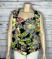 Bisou Bisou Woman Size 3X Floral Print Ruched Front Tank Top Blouse