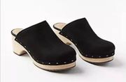 LOFT New Leather Wooden Heel Clogs Black Womens Size 9