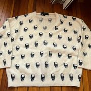 Skull Cashmere Ivory Skull Printed Cashmere V-Neck Sweater Sz M