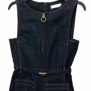 Tory Burch Zip Up Denim Sleeveless Dress Womens Sz 4 Patch Pockets Belt Sold Out