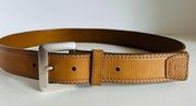 Fossil Tan Genuine Leather Square Silver Buckle Belt - L