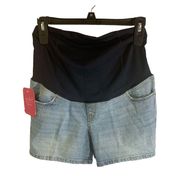 Over Belly Midi Light Wash Jean Shorts Size 2/26