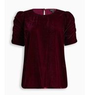 Torrid Wine Red Crushed Velvet Ruched Caterpillar Short Sleeve Blouse Top