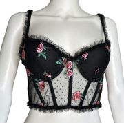 For Love & Lemons Rosebud Bustier Black Lace pushup bra