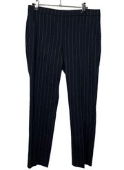 Theory Slim Cropped Pull On Pant in Pinstripe Linen Navy Multi Women’s Size 0