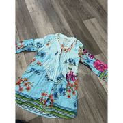 Soft Surroundings Blue Floral Smocked Tunic Top Size Petite X- Small