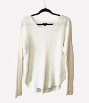 Cream Knit Crewneck Round Hem Pullover Sweater