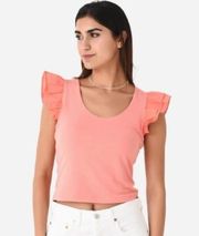 English Factory Salmon Ruffle Sleeve Scoop Neck Top