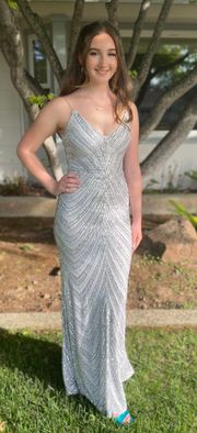 silver sequin prom dress