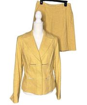 Etcetera Yellow Linen Blend Dress Suit Size 8 Cut Out Jacket Sz 6 Pleated Skirt