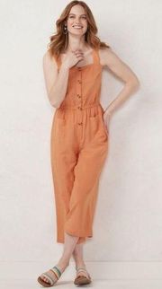 LC Lauren Conrad Peach Square Neck Button Jumpsuit Size XL