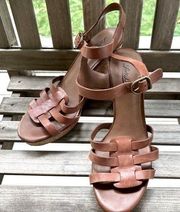 Lucky Brand Willows Nigori Brown Leather Sandal 10 Wedge Ankle strap excellent