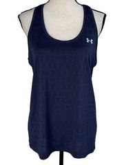 Under Armour Large Tank Top Loose Fit Racerback Wordmark Jacquard Blue Womens