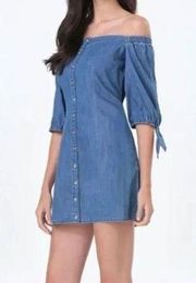 ✨Bebe Off Shoulder Front Button Denim Dress✨