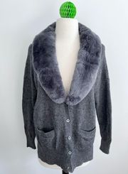 sweater size Small gray cardigan rabbit fur removable