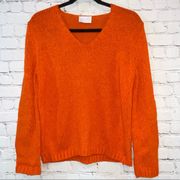 Pôles Maison Montagut Silk Wool Blend V Neck Orange Tangerine Knit Sweater