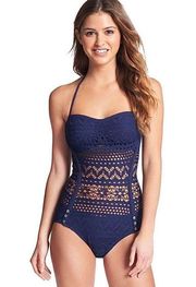 New. Robin Piccone navy crochet lace swimsuit. Retails $133 size￼ 8