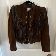 Cache  Brown Suede with Leather Trim Western/Boho Fringe Jacket SIZE 6