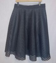 Black A-line Full Elastic Waist Knee Length Skirt