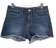 Francescas Jean Shorts Womens S Dark Blue Wash Distressed Frayed Hem Denim