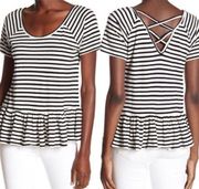 Lucky Brand Stripe Criss-Cross Back Peplum Top Small NWT