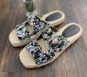 Jodi Platform Espadrille Black with Florals Sandal