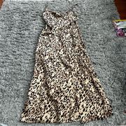 Paper Heart brown leopard silk midi dress size medium