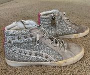 Sneakers Size 10 Silver Sparkle Pink Detail High Tops