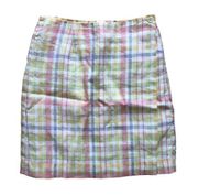 Vintage Rainbow Pastel Plaid Wrap Skirt Size 6 P Liz Claiborne 90s Linen