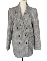 Joie Large Double Breasted Blazer Jacket Houndstooth Button-Up Pockets Lined