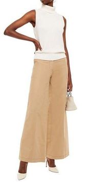 NEW ba&sh Dove Wide-Leg Stretch Cotton Pant in Beige