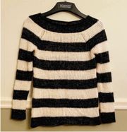 Ann Taylor Black Cream Striped Wool Mohair Sweater Size Petite Extra Small