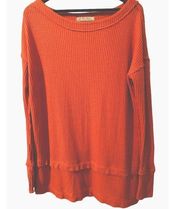 Free People  North Shore Thermal Tunic Shirt Bright Coral Orange XS