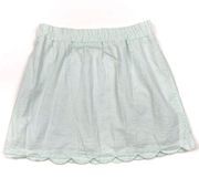 Pastel Green White Seersucker Plaid Scallop Hem Skirt Large