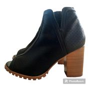 Seven 7 Ashbury Moto Biker Chunky Heel Peep Toe Ankle Boot Booties