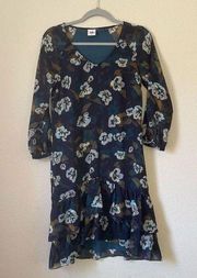 Cabi #3460 Pirouette Dress Floral Chiffon Ruffled hem xsmall