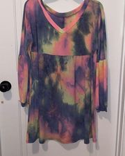 Andree by Unit Long Sleeve Tie-Dye Babydoll T-shirt Dress