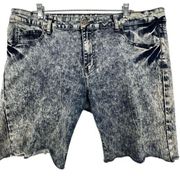 V.I.P. Womens Acid-Washed Denim Shorts Sz 19/20 Vtg 90s Cut Off Raw Edge Stretch