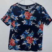 Rafaella Studio Colorful Blue Floral T-Shirt Tee Top 100% Cotton PL Petite Large