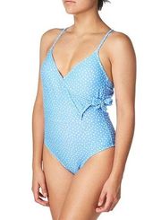 NWT Jessica Simpson V Neck One Piece Swimsuit Eyeshadow Blue Polka Dot Size S