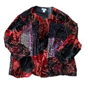 Laura Ashley Velvet Silk Burnout Black & Red Patchwork Open Front Jacket 3X