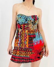 abstract y2k colorful strapless mini dress size s